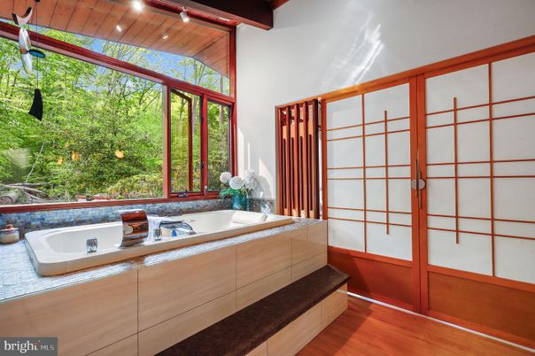 Bathroom, Interior, Recessed Lighting, Wooden Beams, Wooden Ceilings, Wood Texture Flooring