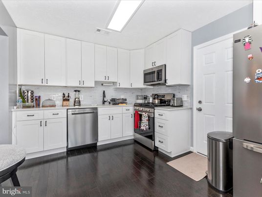 Interior, Kitchen, Stainless Steel Appliances, Wood Texture Flooring