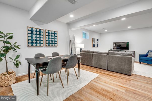 Dining room, Interior, Living room, Recessed Lighting, Wood Texture Flooring