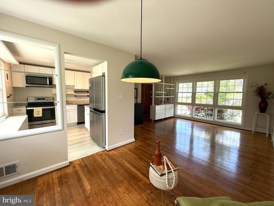 Interior, Kitchen, Pendant Lights, Stainless Steel Appliances, Wood Texture Flooring