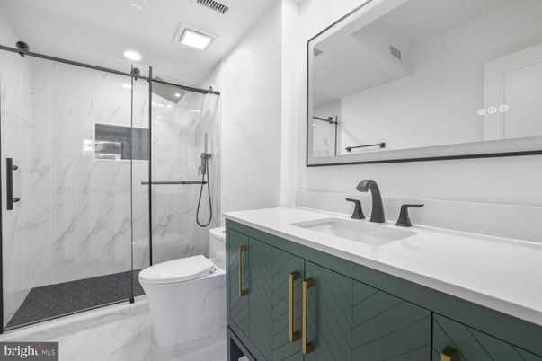 Bathroom, Glass Shower, Interior, Marble, Marble Walls, Recessed Lighting