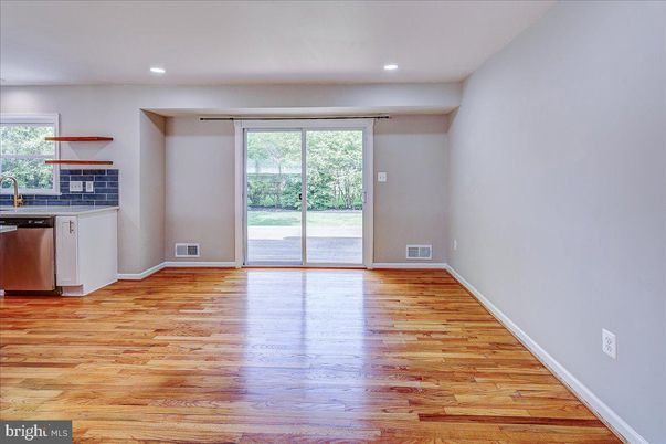 Empty room, Interior, Kitchen, Recessed Lighting, Wood Texture Flooring