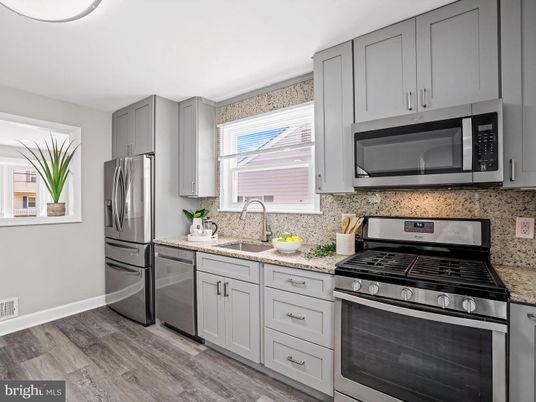 Interior, Kitchen, Stainless Steel Appliances, Wood Texture Flooring
