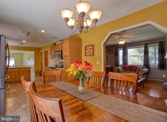 Chandelier, Dining room, Interior, Kitchen, Recessed Lighting, Wood Texture Flooring