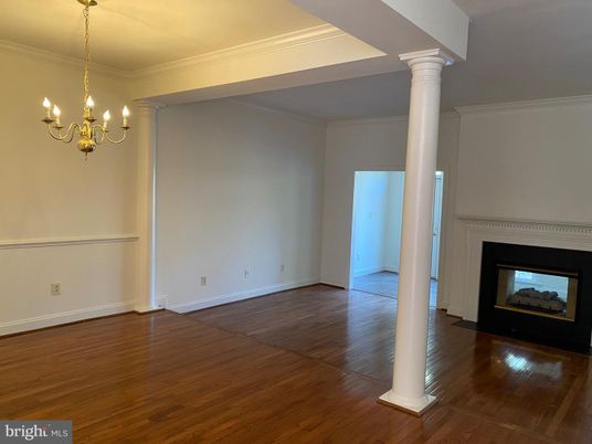 Chandelier, Empty room, Fireplace, Interior, Wood Texture Flooring