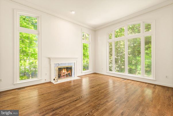 Empty room, Fireplace, Interior, Recessed Lighting, Wood Texture Flooring