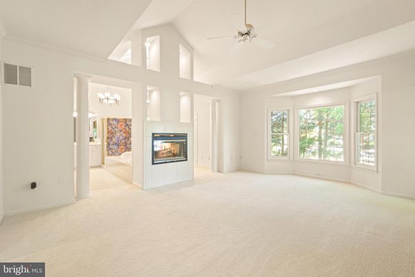 Chandelier, Empty room, Fireplace, Interior
