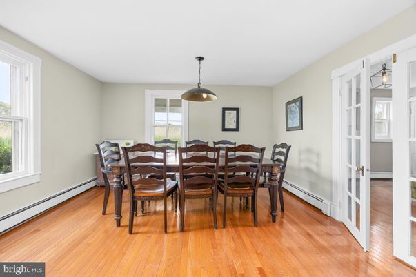 Dining room, Interior, Pendant Lights, Wood Texture Flooring