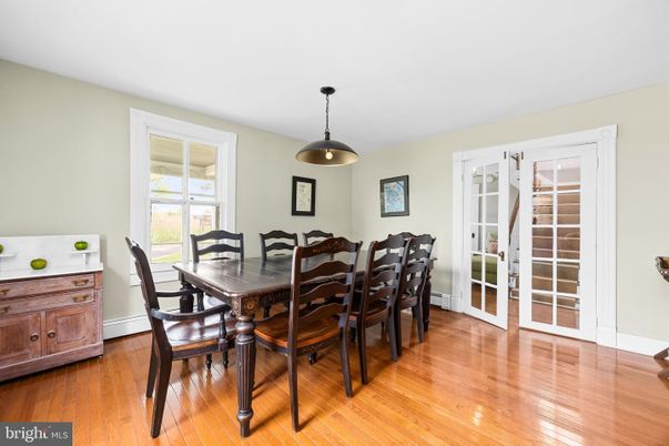 Dining room, Interior, Pendant Lights, Wood Texture Flooring