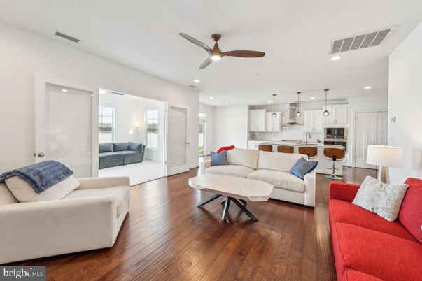 Interior, Kitchen, Living room, Pendant Lights, Recessed Lighting, Stainless Steel Appliances, Wood Texture Flooring