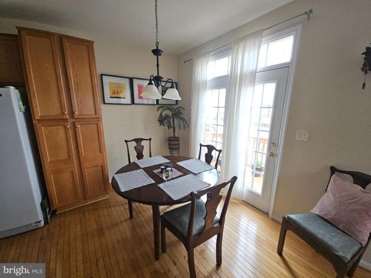 Dining room, Interior, Pendant Lights, Wood Texture Flooring