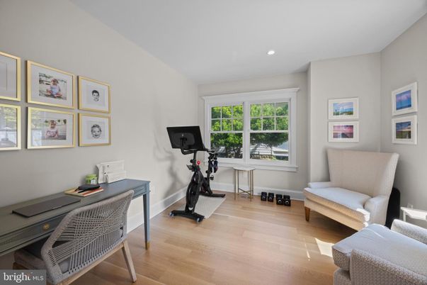 Fitness Equipment, Home Office, Interior, Recessed Lighting, Wood Texture Flooring