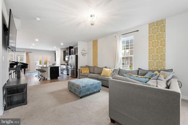 Interior, Kitchen, Living room, Piano, Recessed Lighting, Stainless Steel Appliances, Wood Texture Flooring