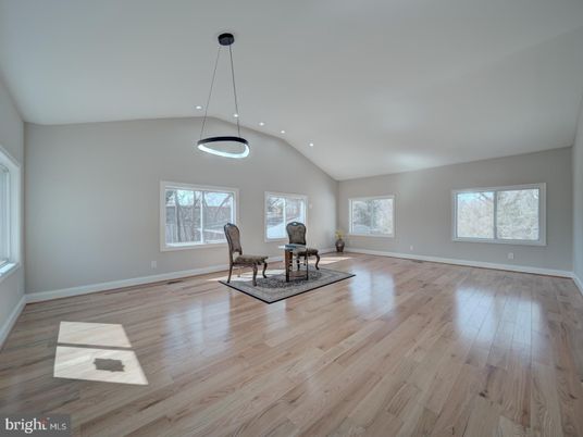 Dining room, Interior, Pendant Lights, Recessed Lighting, Wood Texture Flooring