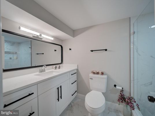 Bathroom, Dual Sink Vanities, Glass Shower, Interior, Marble, Marble Walls