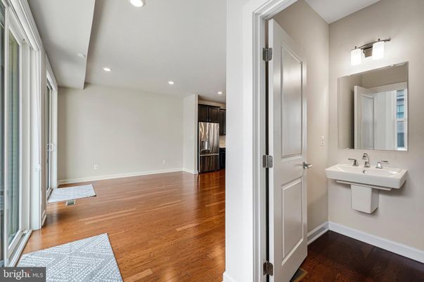 Bathroom, Interior, Recessed Lighting, Stainless Steel Appliances, Wood Texture Flooring