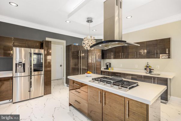 Interior, Kitchen, Marble, Pendant Lights, Recessed Lighting, Stainless Steel Appliances