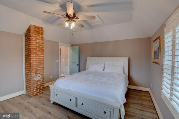 Bedroom, Interior, Stone Walls, Wood Texture Flooring