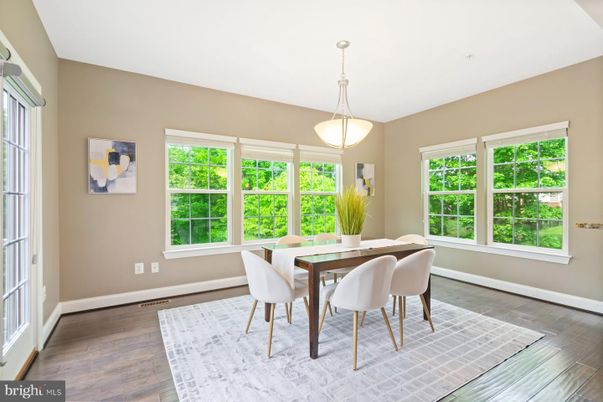 Dining room, Interior, Pendant Lights, Wood Texture Flooring