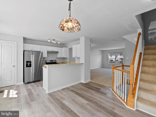 Interior, Kitchen, Pendant Lights, Stainless Steel Appliances, Wood Texture Flooring