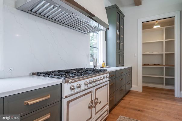 Interior, Kitchen, Marble Walls, Stainless Steel Appliances, Wood Texture Flooring