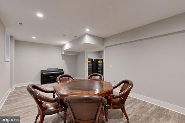 Dining room, Interior, Recessed Lighting, Wood Texture Flooring