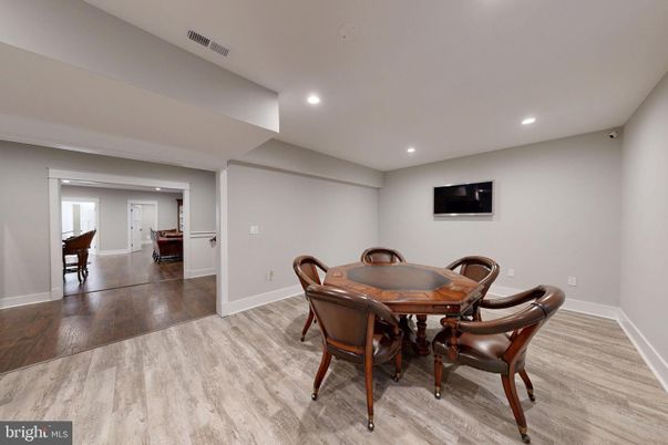Dining room, Interior, Recessed Lighting, Wood Texture Flooring