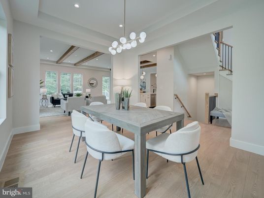 Dining room, Interior, Living room, Pendant Lights, Recessed Lighting, Wooden Beams, Wood Texture Flooring