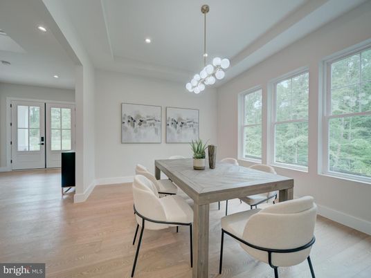 Dining room, Interior, Pendant Lights, Recessed Lighting, Wood Texture Flooring