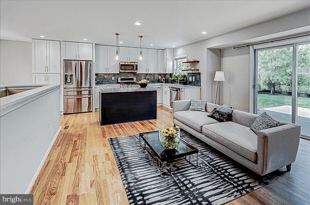 Interior, Kitchen, Living room, Pendant Lights, Recessed Lighting, Stainless Steel Appliances, Wood Texture Flooring