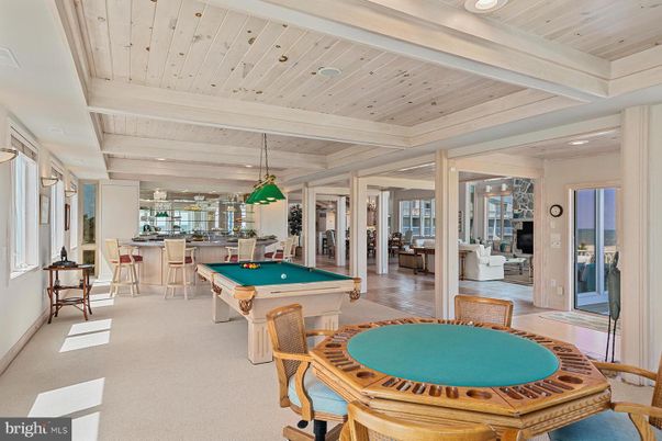 Billiard Table, Game Room, Interior, Pendant Lights, Recessed Lighting, Wooden Ceilings, Wood Texture Flooring