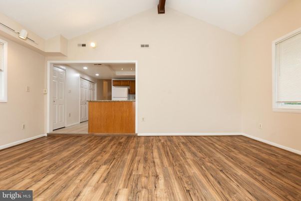 Empty room, Interior, Kitchen, Recessed Lighting, Wooden Beams, Wood Texture Flooring