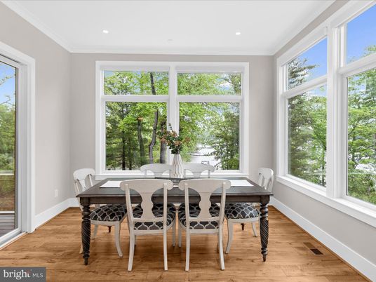 Dining room, Interior, Recessed Lighting, Wood Texture Flooring