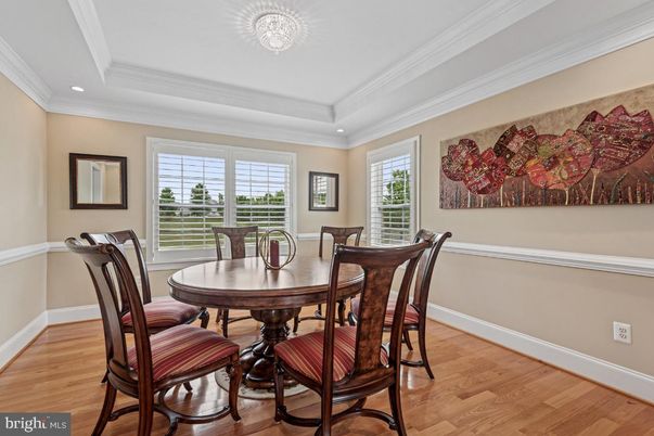 Dining room, Interior, Recessed Lighting, Wood Texture Flooring