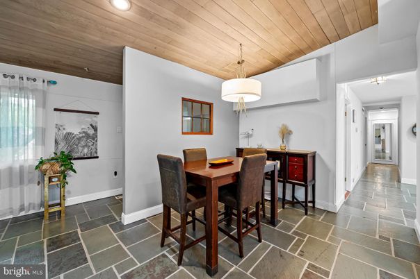 Dining room, Interior, Pendant Lights, Recessed Lighting, Wooden Ceilings