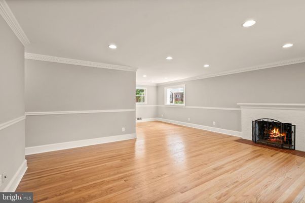 Empty room, Fireplace, Interior, Recessed Lighting, Wood Texture Flooring