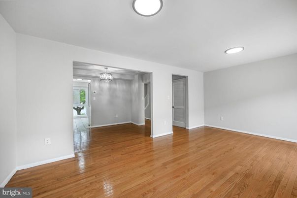 Chandelier, Empty room, Interior, Recessed Lighting, Wood Texture Flooring