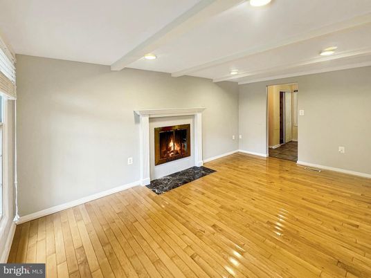 Empty room, Fireplace, Interior, Recessed Lighting, Wood Texture Flooring