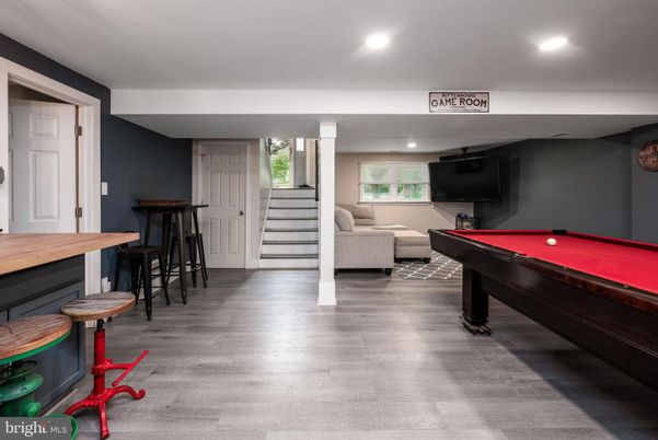 Billiard Table, Game Room, Interior, Recessed Lighting, Wood Texture Flooring
