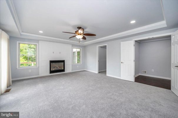 Empty room, Fireplace, Interior, Recessed Lighting, Wood Texture Flooring