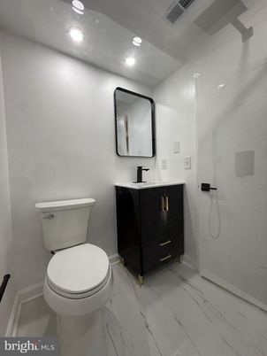 Bathroom, Glass Shower, Interior, Marble, Recessed Lighting
