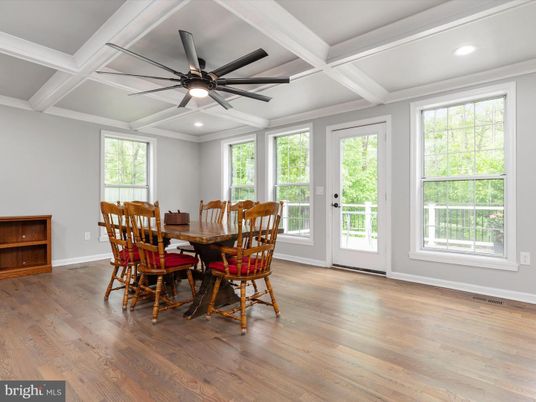 Dining room, Interior, Recessed Lighting, Wood Texture Flooring
