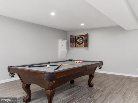 Billiard Table, Game Room, Interior, Recessed Lighting, Wood Texture Flooring