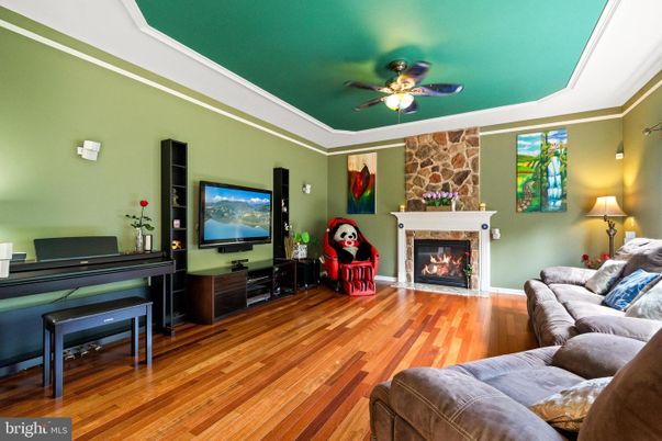 Fireplace, Interior, Living room, Piano, Stone Walls, Wood Texture Flooring
