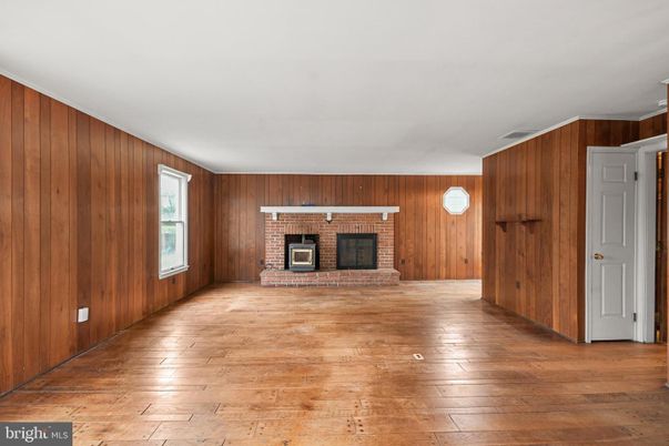 Empty room, Fireplace, Interior, Wood Texture Flooring, Wooden Walls