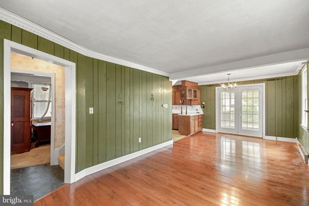 Chandelier, Empty room, Interior, Kitchen, Wood Texture Flooring