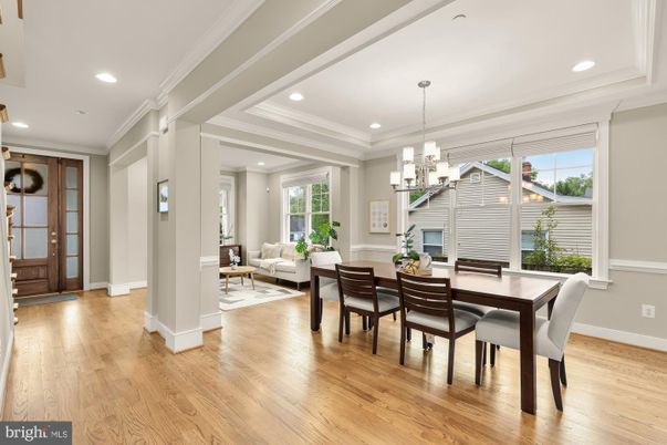 Chandelier, Dining room, Interior, Living room, Recessed Lighting, Wood Texture Flooring