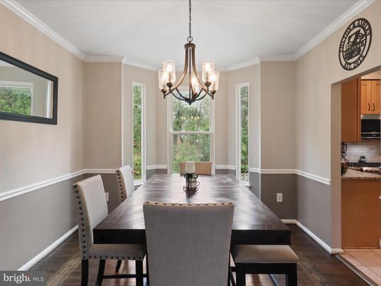 Chandelier, Dining room, Interior, Wood Texture Flooring
