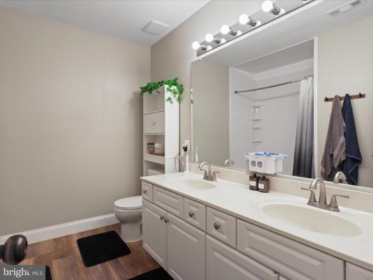 Bathroom, Dual Sink Vanities, Interior, Wood Texture Flooring