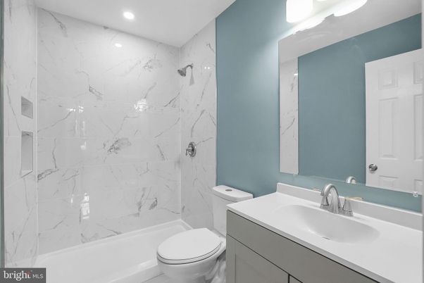 Bathroom, Interior, Marble Walls, Recessed Lighting